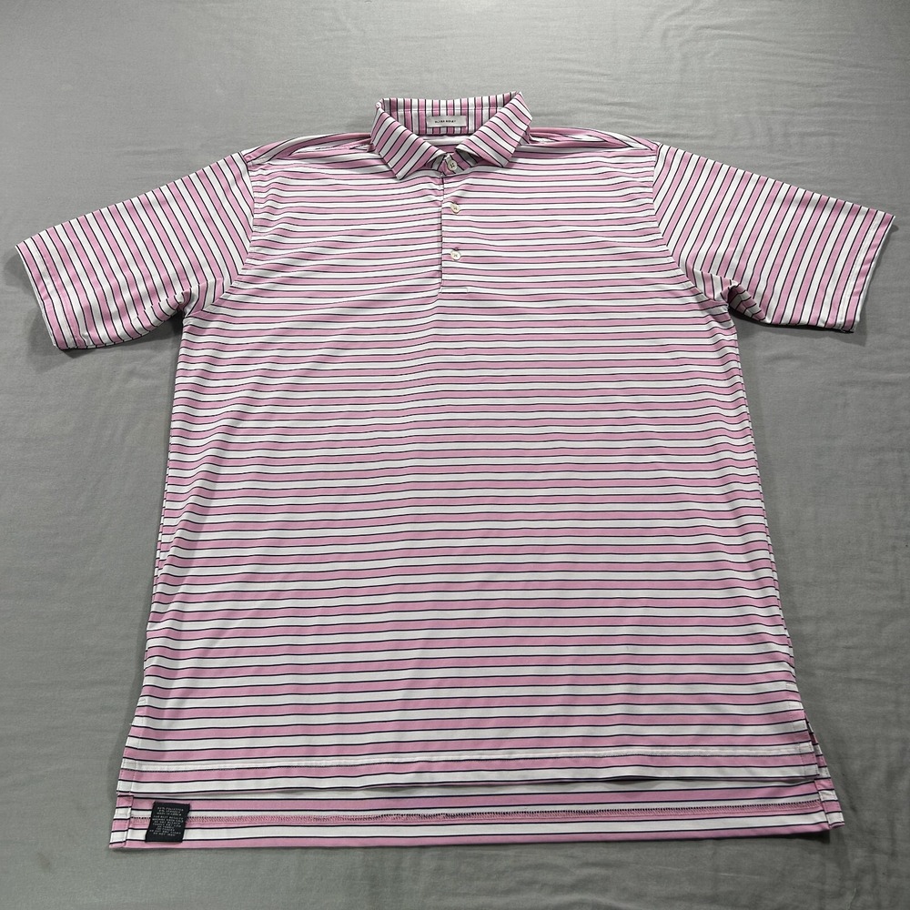 Oliver Ridley Polo Shirt Mens Large Pink White Striped Golf Performance Stretch